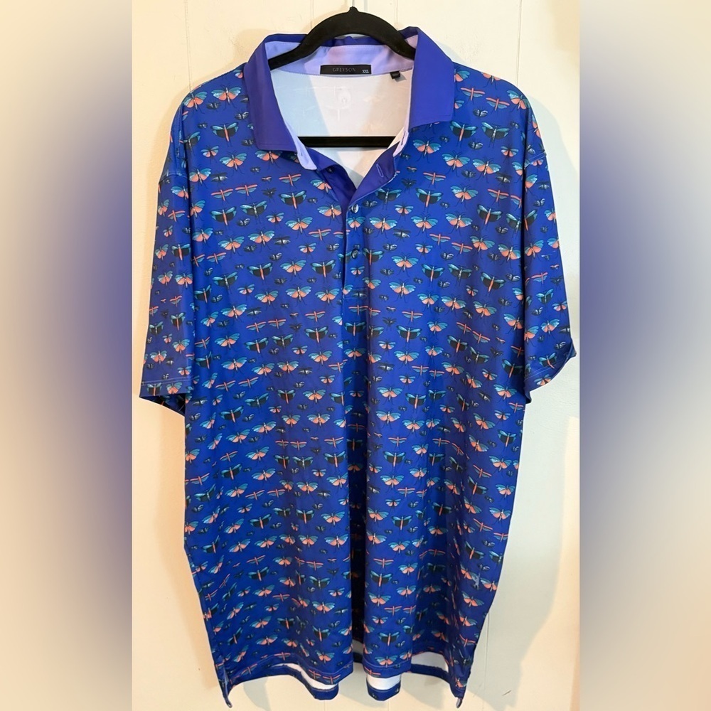 Greyson Golf Performance Polo Shirt Sz XXL Blue Dragonflies Insects